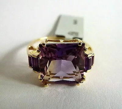 5.47 Ct Natural Bicolor Ametrine & Amethyst 9K Solid Yellow Gold Ring Size 7 - Image 1 of 4