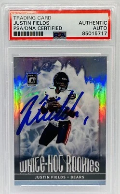 JUSTIN FIELDS AUTOGRAPHED 2021 Optic White Hot Rookies Silver Holo PSA Graded. - Image 1 of 2