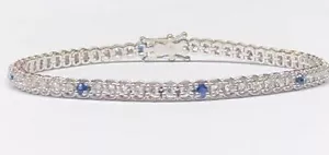 Bracciale tennis uomo donna oro 750% diamante 2.60 F/Color vs zaffiro 0.60 ct - Foto 1 di 4