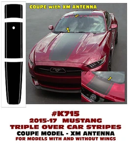 K715 2015-2017 MUSTANG - TRIPLE OVER CAR STRIPE KIT - COUPE - XM ROOF ANTENNA - Bild 1 von 2