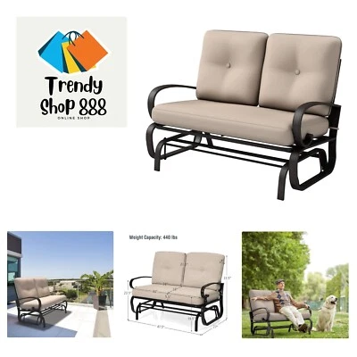 Бежевая скамья-планер для патио с толстыми подушками для отдыха на открытом воздухе - Изображение 1 из 4