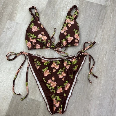 Conjunto de biquíni Dippin Daisys marrom rosa floral tamanho XL  - Imagem 1 de 4