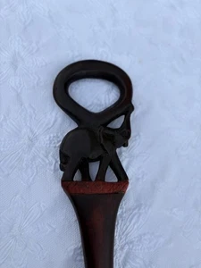 Vintage handgeschnitzter afrikanischer dekorativer Holzkunst Spazierstock Elefant 36 Zoll schwarz - Bild 1 von 12