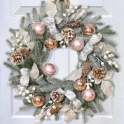 20" Christmas Wreath with Balls, Christmas Wreaths for Front Door with Bow Ribbo - Image 1 of 4