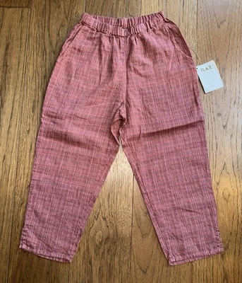 NWT FLAX Design Women Floods Pants S Pink Check Linen Elastic Waistband Pull On - Image 1 of 4