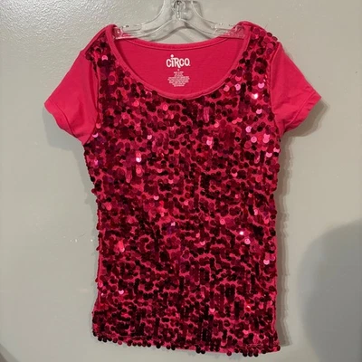 Camiseta Circo Niñas Rosa Caliente Lentejuelas Manga Corta Cuello Redondo (Niñas Mediana) Foto 1 de 4