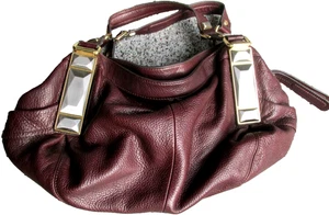 B Makowsky Bolso de Mano de Cuero Cartera Hobo Slouch Marrón Usado en Excelente Condición Guijarro Doble Correa - Imagen 1 de 6