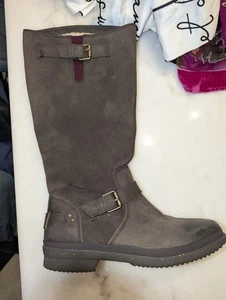 UGG Australia hohe Wildleder Lammfell Reitstiefel Schnalle Reißverschluss braun NEU Damen 7 - Bild 1 von 4