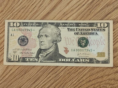 2004 A $10 "STAR NOTE BOSTON DISTRICT GA00007945* 0000 START LOW SERIAL NUMBER - Image 1 of 4