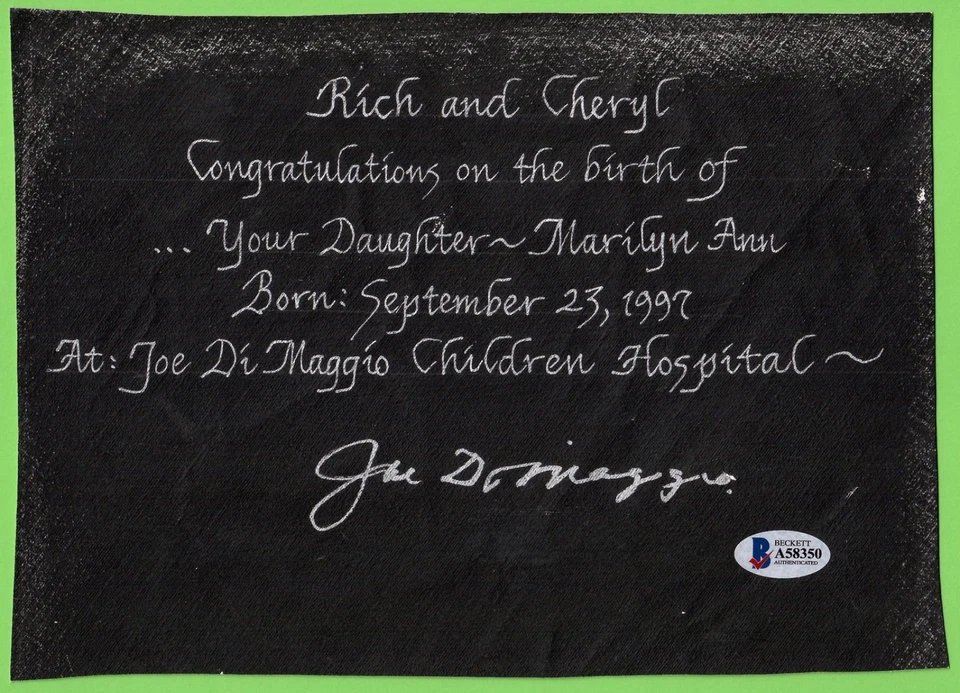 Joe DiMaggio Autographed Cloth Canvas Beckett Authenticated BAS New York Yankees - Image 1 of 2