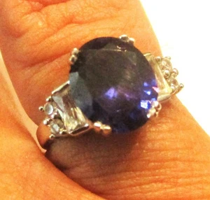ANILLO DE VESTIR PLATA ESTERLINA GRANDE AZUL FACETADO CRISTAL BRILLANTE TALLA M - Imagen 1 de 2