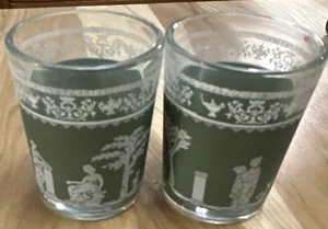 Vintage Jeanette Hellenic Grün Schnapsgläser Griechisches Design 2er Set - Bild 1 von 7