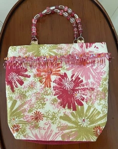 Artisan Purse Vintage Fabric Flower Power Sequins Beads Wired/Bead Handles - Picture 1 of 8