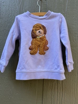 Mini Boden Girls Sweatshirt 2Y – Lilac Purple Puppy Dog Appliqué Pullover - Image 1 of 4