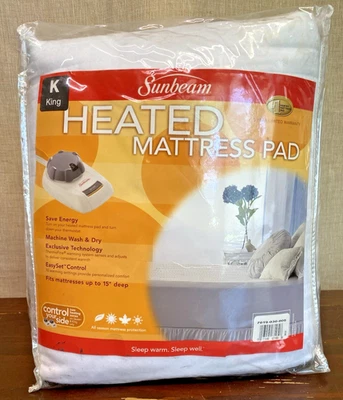 SUNBEAM King Heated Mattress Pad Dual Controls Thermofine NOS Sealed 2006 - Image 1 of 4