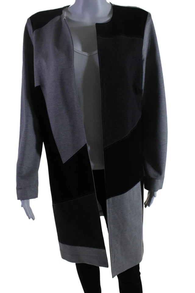 Chaqueta Joan Vass Mujer Gris Negro Color Bloque Frente Abierto Manga Larga Talla L Foto 1 de 4