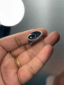 925 Sterling Silver Men’s Blue Gemstone Ring, Size 11.5, 8 Gram  - Picture 1 of 9