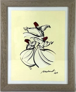 Mahmut Original Wirbelnder Derwisch Gemälde Sufi Tänzer Tusche & Gouache Kunst gerahmt - Bild 1 von 5