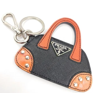 PRADA Schlüsselanhänger Taschenanhänger schwarz Saffiano Leder schwarz orange X-016 Handtaschenart - Bild 1 von 12