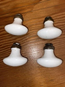 4 antique french door handles knobs 19th century ceramic and brass - Picture 1 of 5