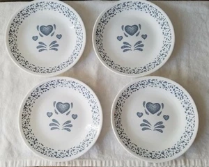 Vier Corning Corelle Glas blaue Herzen Brot und Butter Teller - Bild 1 von 7