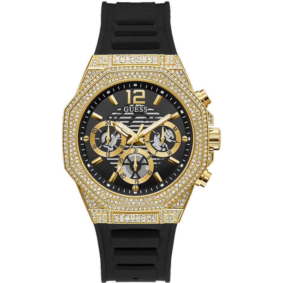 Guess Men's Momentum Black Gold Tone Multi-function Black Dial Watch - GW0518G2