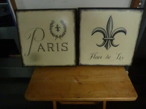 Juego de impresión de arte en madera francés Marco Fabiano - París y flor de Lis 11x11 pulgadas   Usado en excelente estado! - Imagen 1 de 8