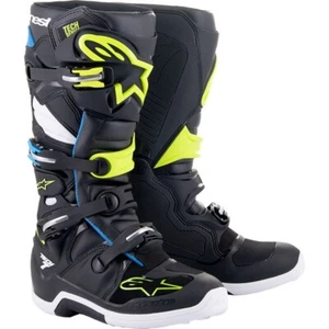 ALPINESTARS TECH 7 BOOTS BLACK ENAMEL BLUE FLO YELLOW SIZE 16 - Picture 1 of 1