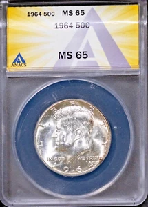 1964 Silver 50c JFK Half-dollar MS 65 ANACS # 7696144 + Bonus - Picture 1 of 2