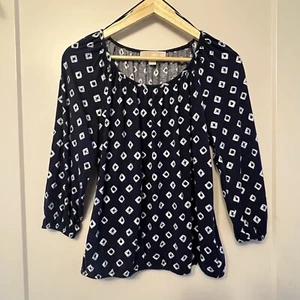 Michael Kors Women’s Peasant Blouse Soft Casual Blue Diamond Stretch Top, Size S - Picture 1 of 9