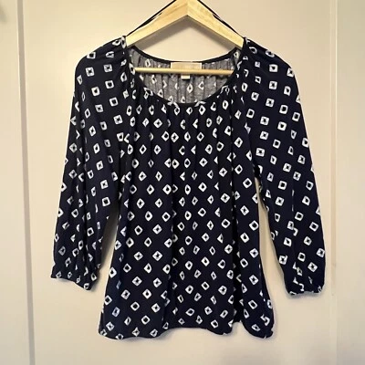 Blusa campesina suave informal azul diamante elástico Michael Kors para mujer, talla S Foto 1 de 4