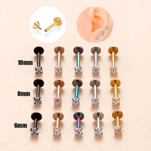 CZ Tragus Helix Cartilage Bar Stud Screw in Earring Flat Back Upper Ear Piercing - Picture 1 of 15