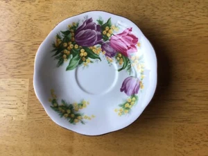 VINTAGE QUEEN ANNE BONE CHINA SAUCER  "TULIP TIME"  ENGLAND - Picture 1 of 3