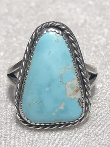 Southwestern natürlicher himmelblauer Türkis Ring, Handarbeit Sterling, Größe 7,5 - Bild 1 von 4