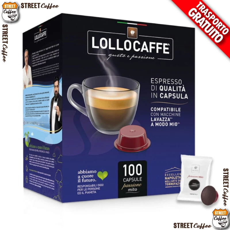 100 a 800 Capsule Caffè Lollo Miscela Nera Nero compatibili Lavazza a Modo Mio