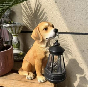 Solar Powered Light Small Dog Resin Statue For Garden Patio Balcony Decoration - Picture 1 of 9