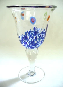 MILLEFIORI~Clear~WATER~Glass~PEDESTAL~Bar~8"x4.5"~TUMBLER~Footed~FLARED TOP - Picture 1 of 10