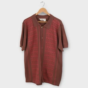 Vintage Da Vinci 1960s Men’s Knit Shirt Large Aztec Pattern Brown Button Down - Picture 1 of 6