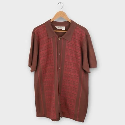 Vintage Da Vinci 1960s Men’s Knit Shirt Large Aztec Pattern Brown Button Down - Image 1 of 4