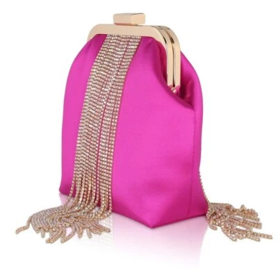 Bolsa Badgley Mischka Mila con flecos de cristal con marco satinado (solo monedero) Foto 1 de 4