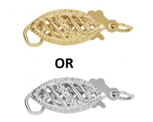 14K 18K Solid Gold 5.3x11.10mm Filigree Pearl Bead Fish Hook Clasp Single Strand - Picture 1 of 7