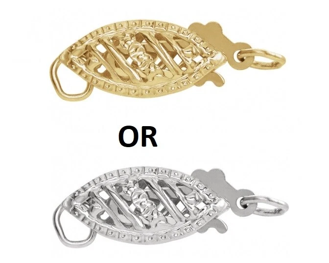 14K 18K Solid Gold 5.3x11.10mm Filigree Pearl Bead Fish Hook Clasp Single Strand - Image 1 of 1