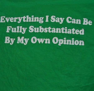 T-Shirt Everything I Say Can Be Fully Substantiated By My Own Opinion XL grün - Bild 1 von 4