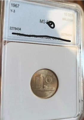Malaysia 🔷 10 Sen 1967 🔷 SLABBED HIGH GRADED UNC Uncirculated - Image 1 of 3