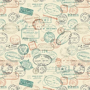 STEAMPUNK ~ TIME TRAVEL ~ Postmarks Blue Black Brown Orange on Cream Background - Picture 1 of 2