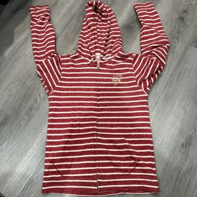 Obey Cotton Terry Striped Full Zip Hoodie Red White Size Small - Image 1 of 4
