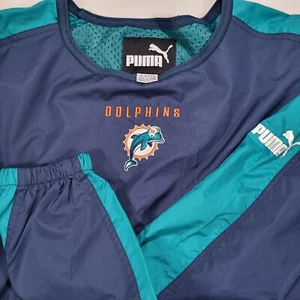 Miami Dolphins Men's XL Puma Pullover Jacket Windbreaker Navy Green Vented - Picture 1 of 12