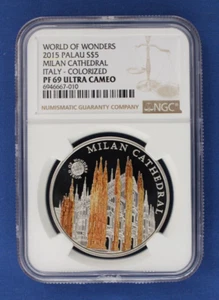 2015 Palau Silver Proof $5 coin "Milan Cathedral" NGC Graded PF69 with COA - Picture 1 of 4