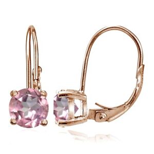 Rose Gold Flashed Sterling Silver Light Pink Topaz 6mm Round Leverback Earrings