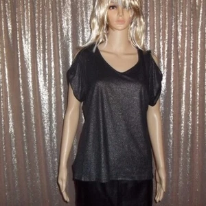 IVANKA TRUMP Shimmery Cold Shoulder V-Neck Career Style Women's Black Top-Medium - Picture 1 of 9